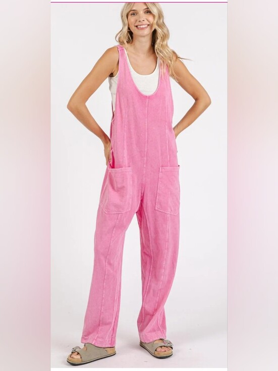 Zenana Outfitters Pants - Zenana Women's Pink Casual Adjustable Straps Baggy Jumpsuit W/Pockets Sz Small